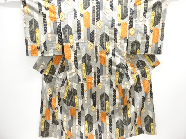 幾何学模様織り出し手織り紬着物